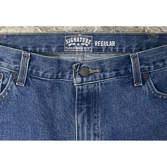 Levi✨Strauss Signature Mens Regular Fit Dark Blue Jeans 42x30 - Picture 3 of 5